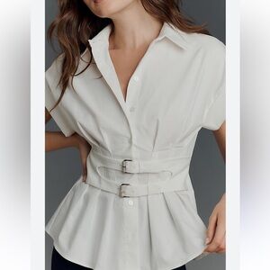 The Tobie Pleated Blouse by Exquise: Double-Buckle Edition by Anthropologie